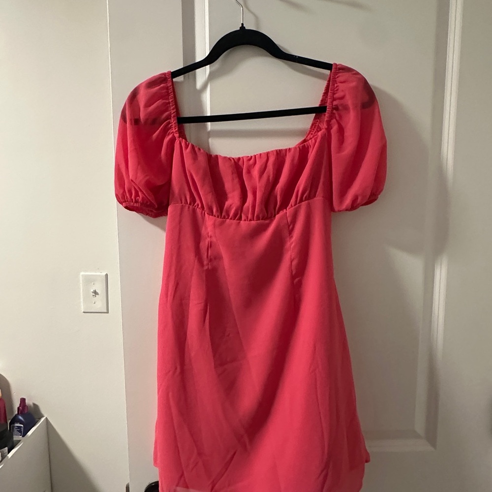 SHEIN Pink Puff Sleeve Mini Dress